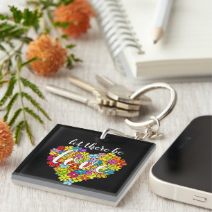 Colourful Rainbow Flag Colours Foral Heart Pattern Keychain