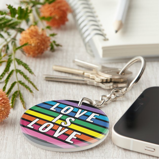 Colourful Rainbow Flag Colours Stripes Pattern Keychain (Front Right)