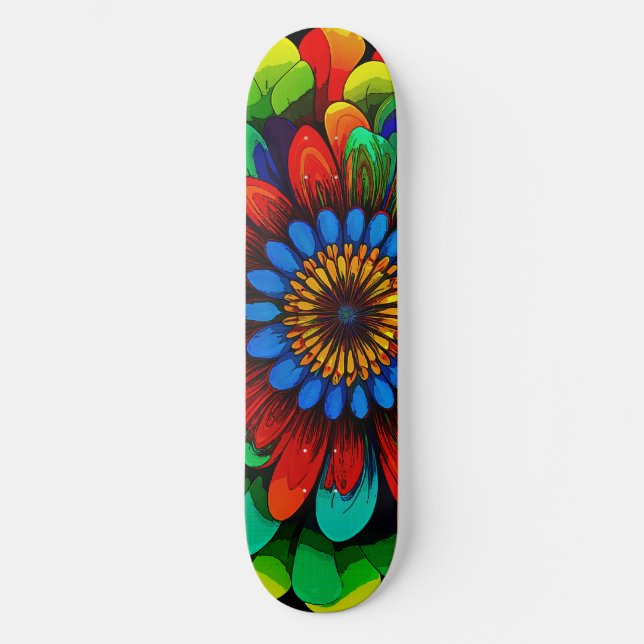 Colourful Rainbow Flower 104 Skateboard (Front)