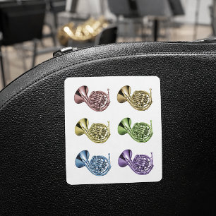 Colourful Rainbow French Horn Pop Art Music Patter Square Sticker