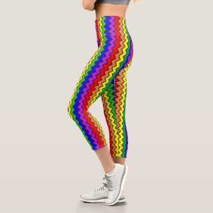Colourful Rainbow Fun Chevron Striped Capri Leggings