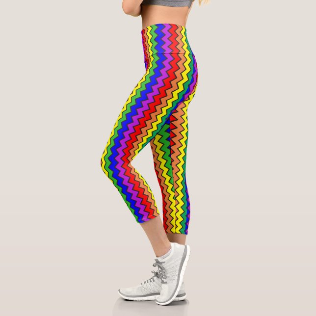 Colourful Rainbow Fun Chevron Striped Capri Leggings (Left)