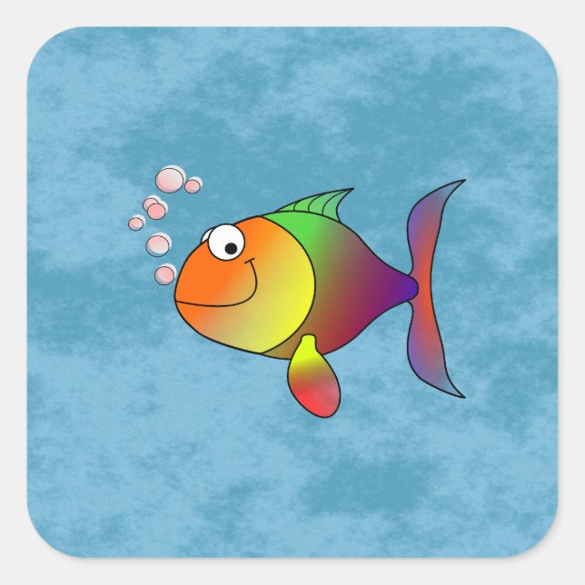Colourful Rainbow Fun Smiling Cute Fish Square Sticker (Front)