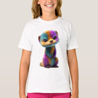 Colourful Rainbow Fur Weasel Illustration Kids T-Shirt
