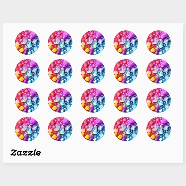 Colourful Rainbow Gem Stone Rocks Classic Round Sticker (Sheet)