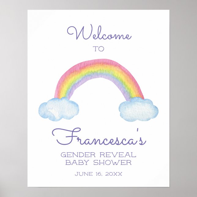Colourful Rainbow Gender Reveal Baby Shower Poster (Front)