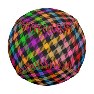 Colourful Rainbow Gingham Plaid Design - Black Baseball