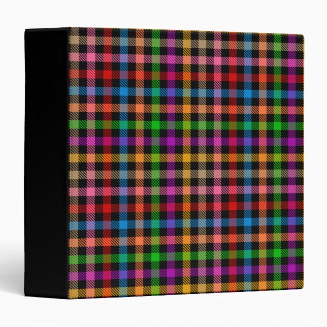 Colourful Rainbow Gingham Plaid Design - Black  Binder (Front/Spine)