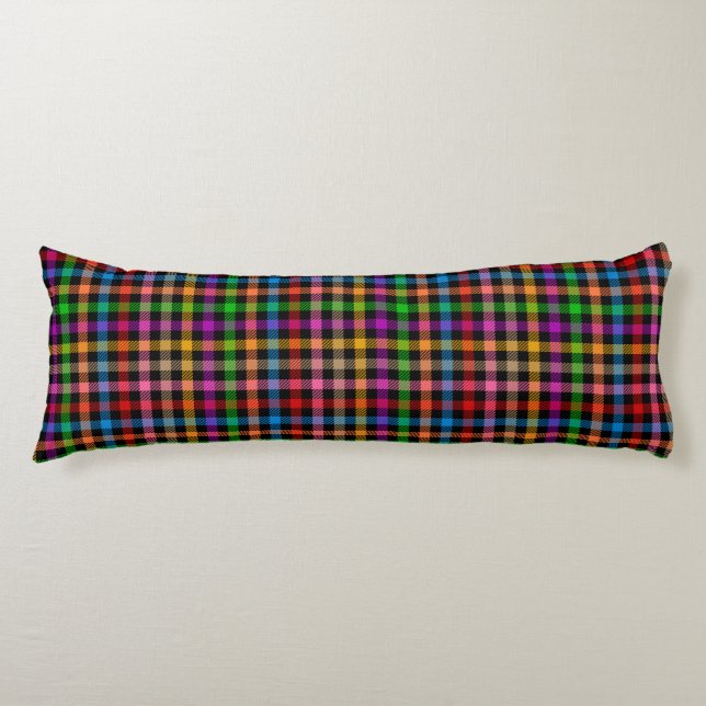 Colourful Rainbow Gingham Plaid Design - Black  Body Pillow (Front)
