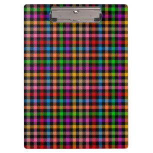 Colourful Rainbow Gingham Plaid Design - Black Clipboard
