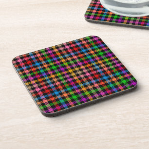 Colourful Rainbow Gingham Plaid Design - Black  Coaster