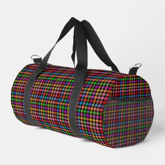 Colourful Rainbow Gingham Plaid Design - Black  Duffle Bag (Right Corner)