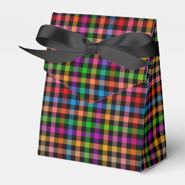 Colourful Rainbow Gingham Plaid Design - Black  Favor Box (Front Side)