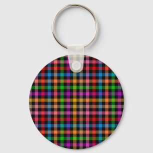 Colourful Rainbow Gingham Plaid Design - Black Keychain