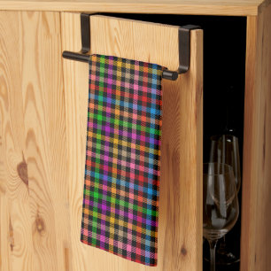Colourful Rainbow Gingham Plaid Design - Black Kitchen Towel