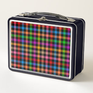 Colourful Rainbow Gingham Plaid Design - Black Metal Lunch Box
