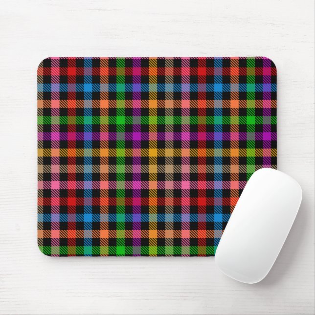Colourful Rainbow Gingham Plaid Design - Black  Mouse Pad (With Mouse)