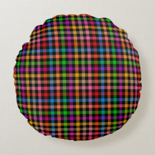 Colourful Rainbow Gingham Plaid Design - Black  Round Pillow