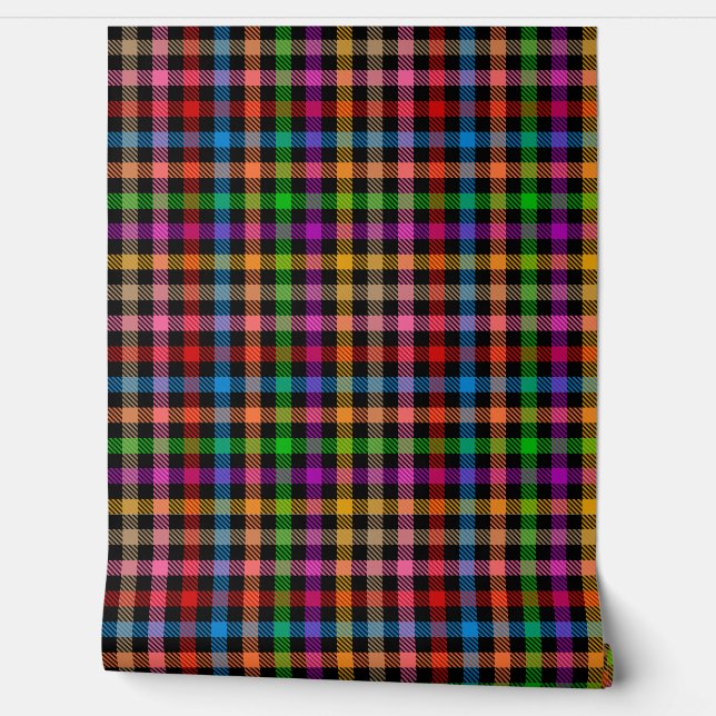 Colourful Rainbow Gingham Plaid Design - Black  Wallpaper (Unrolling)