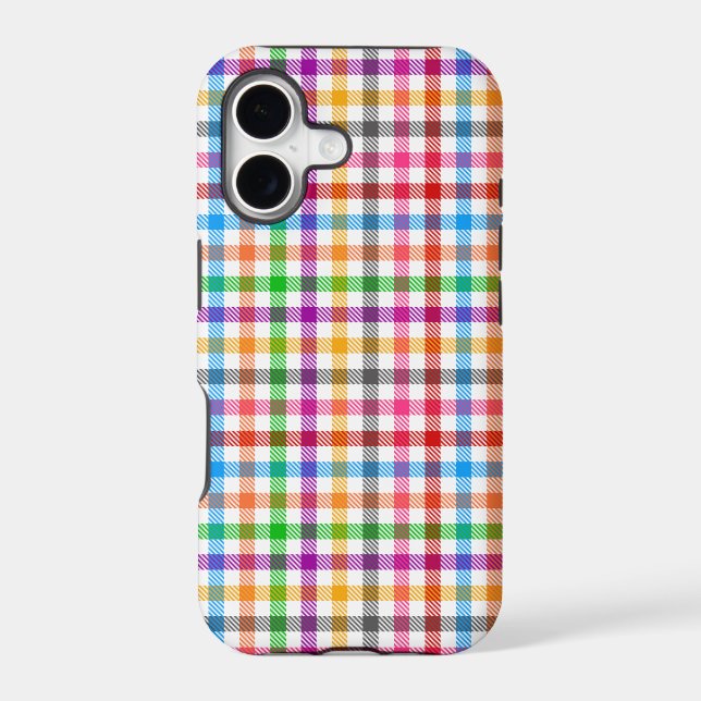 Colourful Rainbow Gingham Plaid Design - White  (Back)