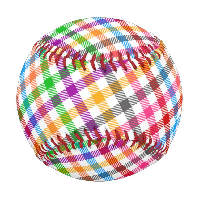 Colourful Rainbow Gingham Plaid Design - White  Baseball (Front)