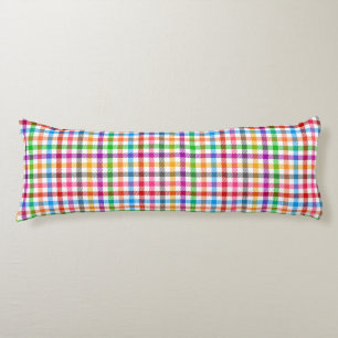 Colourful Rainbow Gingham Plaid Design - White Body Pillow
