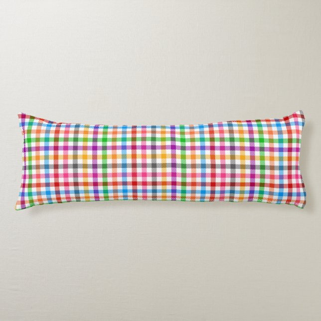 Colourful Rainbow Gingham Plaid Design - White  Body Pillow (Front)