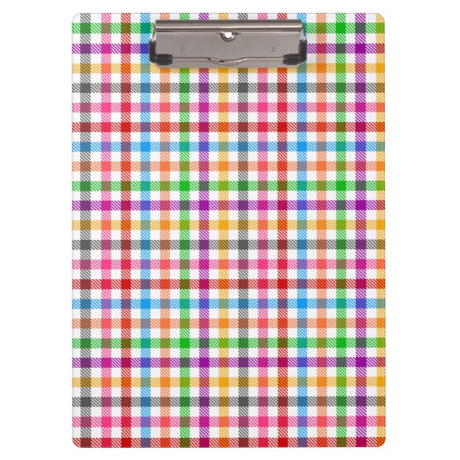 Colourful Rainbow Gingham Plaid Design - White  Clipboard (Front)