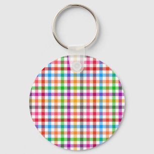 Colourful Rainbow Gingham Plaid Design - White Keychain