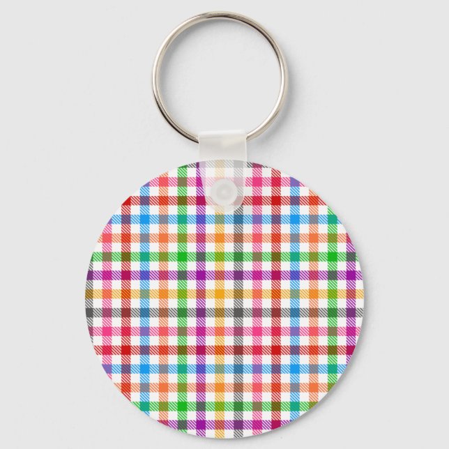 Colourful Rainbow Gingham Plaid Design - White  Keychain (Front)