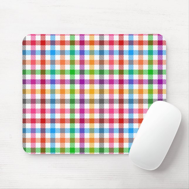 Colourful Rainbow Gingham Plaid Design - White  Mouse Pad (With Mouse)