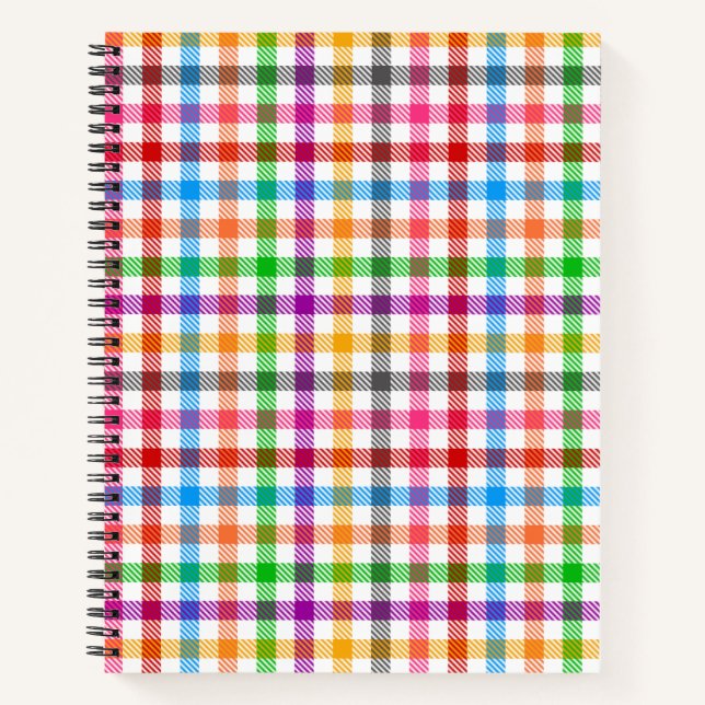 Colourful Rainbow Gingham Plaid Design - White  Notebook (Front)
