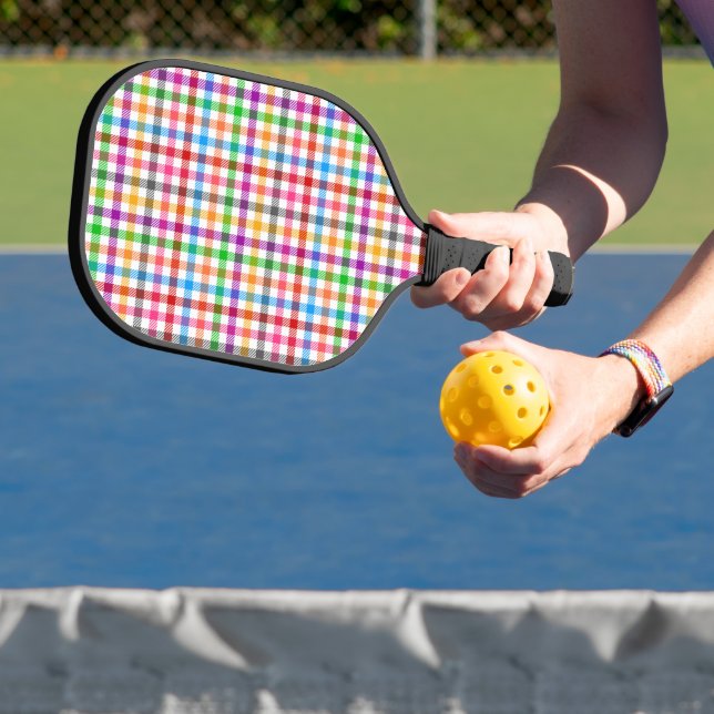 Colourful Rainbow Gingham Plaid Design - White  Pickleball Paddle (Insitu)
