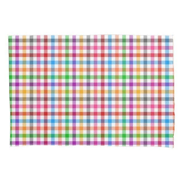 Colourful Rainbow Gingham Plaid Design - White  Pillowcase (Front)