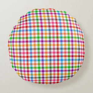 Colourful Rainbow Gingham Plaid Design - White Round Pillow