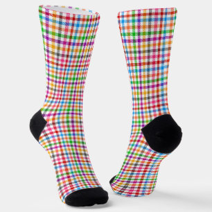 Colourful Rainbow Gingham Plaid Design - White Socks