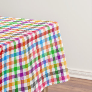 Colourful Rainbow Gingham Plaid Design - White Tablecloth