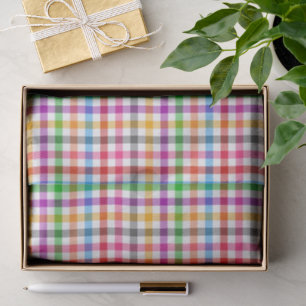 Colourful Rainbow Gingham Plaid Design - White Tissue Paper