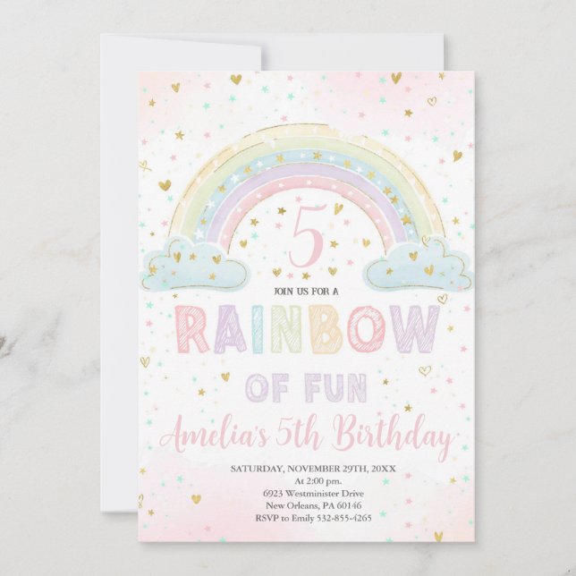 Colourful Rainbow Girl's Party, Rainbow of Fun Invitation (Front)
