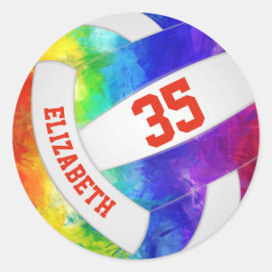 colourful rainbow girls personalized volleyball classic round sticker