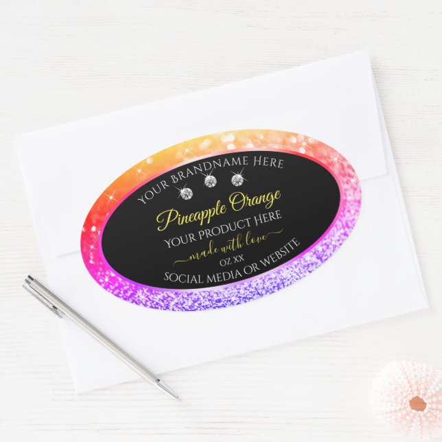 Colourful Rainbow Glitter and Black Product Labels (Envelope)