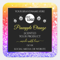 Colourful Rainbow Glitter Black Product Labels Log