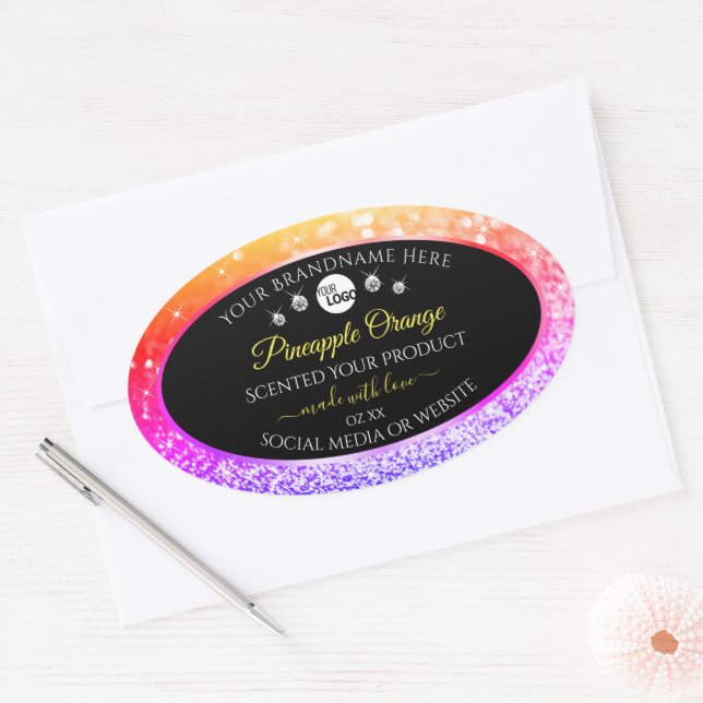 Colourful Rainbow Glitter Black Product Labels Log (Envelope)