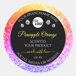 Colourful Rainbow Glitter Black Product Labels Log