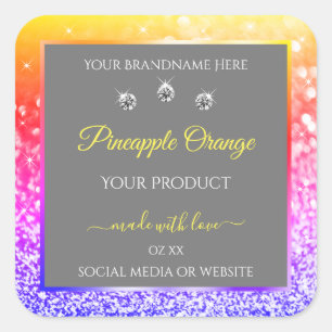 Colourful Rainbow Glitter Frame Grey Product Label