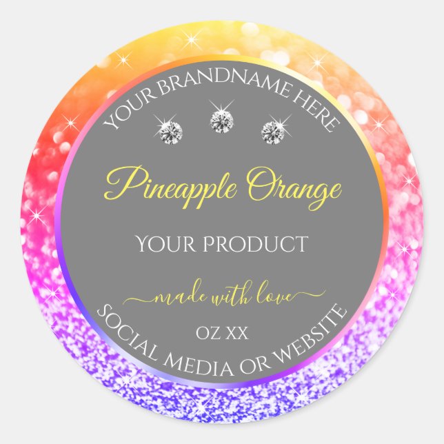 Colourful Rainbow Glitter Frame Grey Product Label (Front)