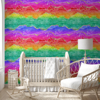 Colourful Rainbow Glitter Gold Agate Wallpaper