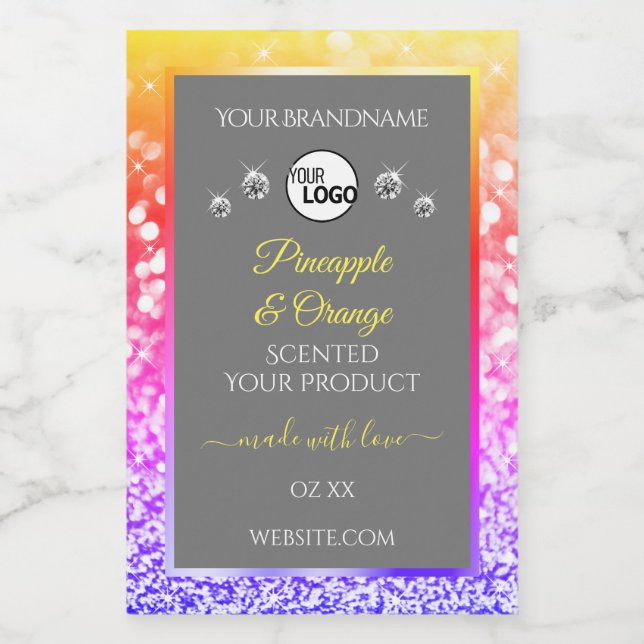 Colourful Rainbow Glitter Grey Product Labels Logo (Single Label)