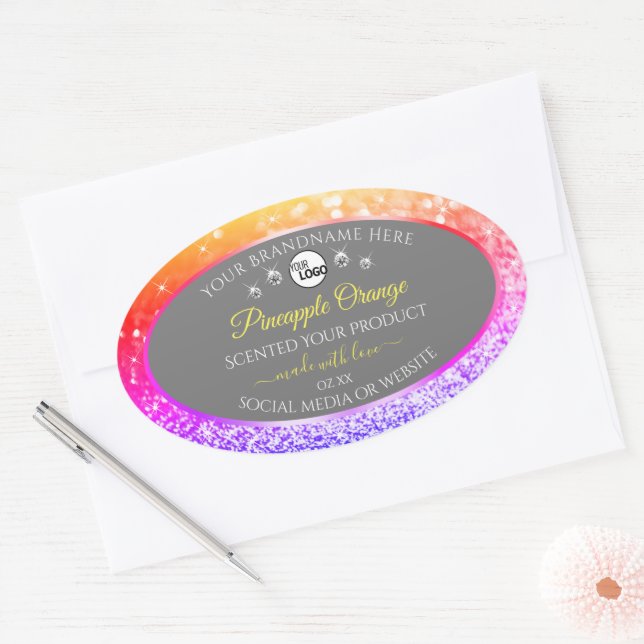 Colourful Rainbow Glitter Grey Product Labels Logo (Envelope)
