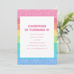 Colourful Rainbow Glitter Modern 5th Birthday Part Invitation